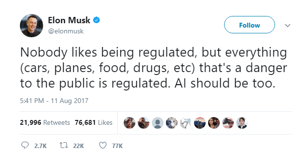 Elon Musk Tweet on Danger of AI